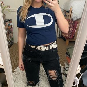 Navy Blue Cropped Champion T-Shirt